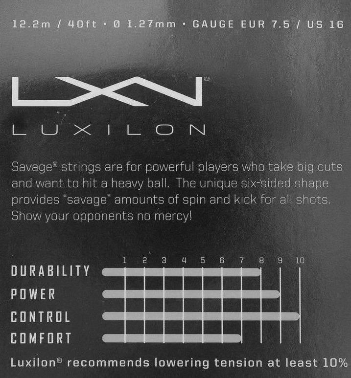 Luxilon Savage 127 16Lg Black Tennis 12M String Set Tennis Strings Luxilon 