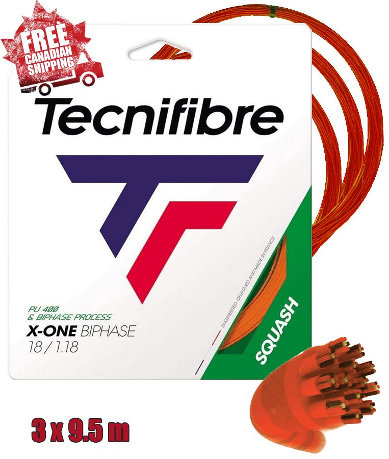 Tecnifibre X-One BiPhase 18g 1.18 mm Orange 3 Cut Length Squash String Sets Squash Strings Tecnifibre 