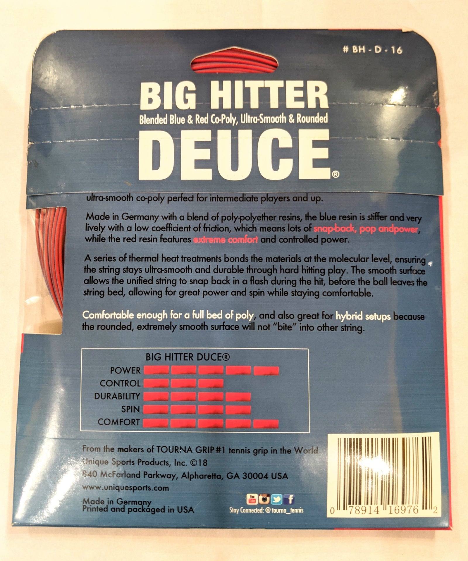 Tourna Big Hitter Deuce Blue-Red 16g Tennis 12m String Set Tennis Strings Tourna 