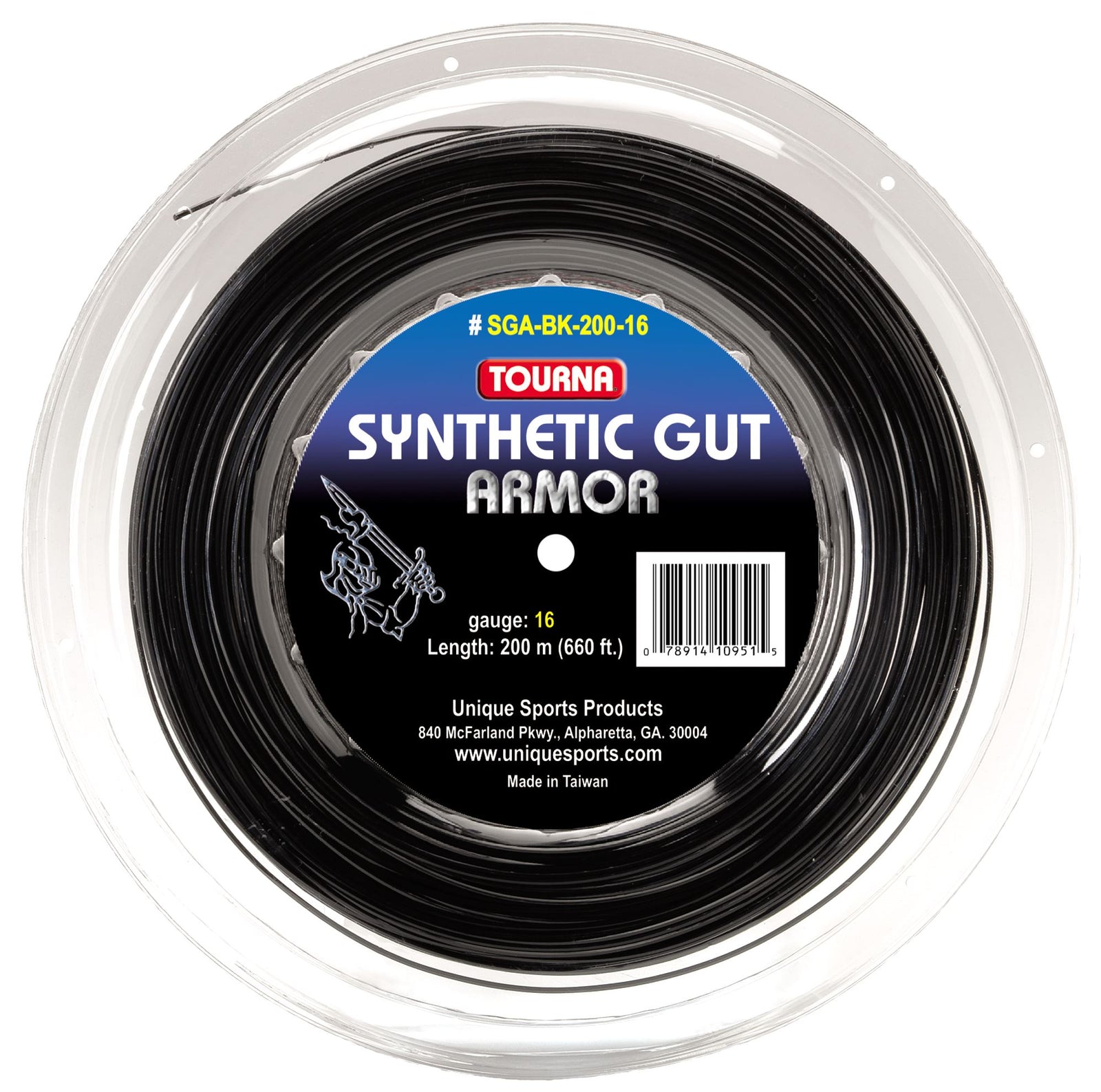 Tourna Synthetic Gut Armor 16g Black Tennis 200M/660Ft String Reel Tennis Strings Tourna 