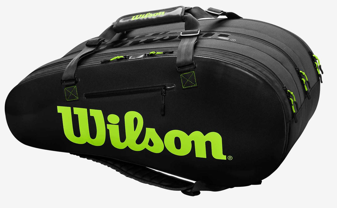 Wilson Super Tour 3 Compartment 15 Racquet Charcoal/Green Racquet Bag Bags Wilson 