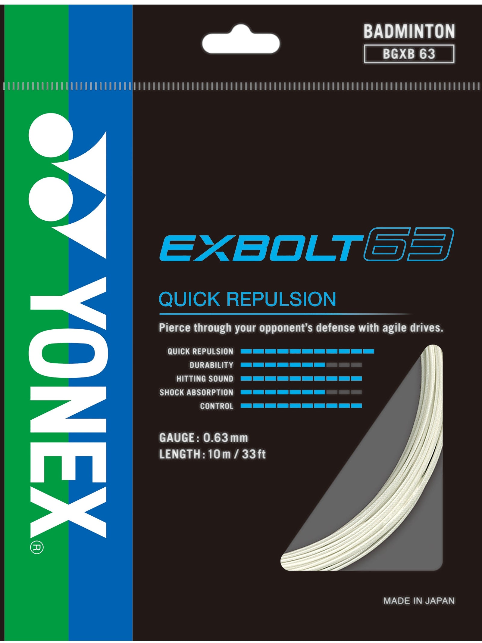 Yonex Exbolt 63 Badminton String Set 10m Badminton Strings Yonex White 