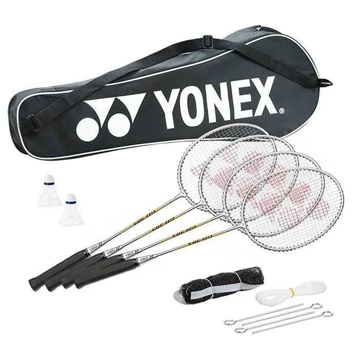 Yonex GR303 Badminton 4 Racquets Shuttles Net Pole Set Badminton Racquets Yonex 