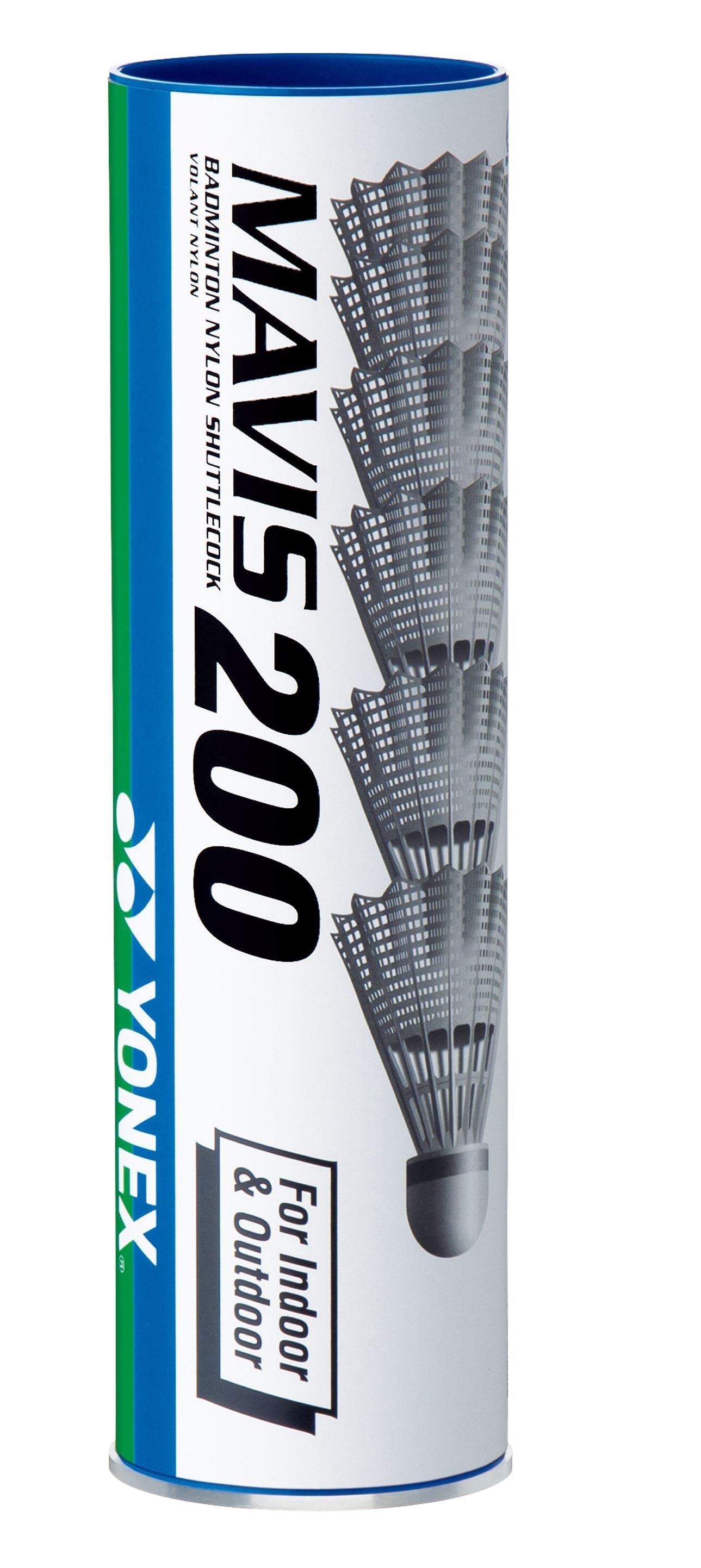 Yonex Mavis 200 Nylon Shuttle 1/2 dozen (6 in the tube) - Blue Cap - Medium Speed Nylon Shuttlecocks Yonex White 