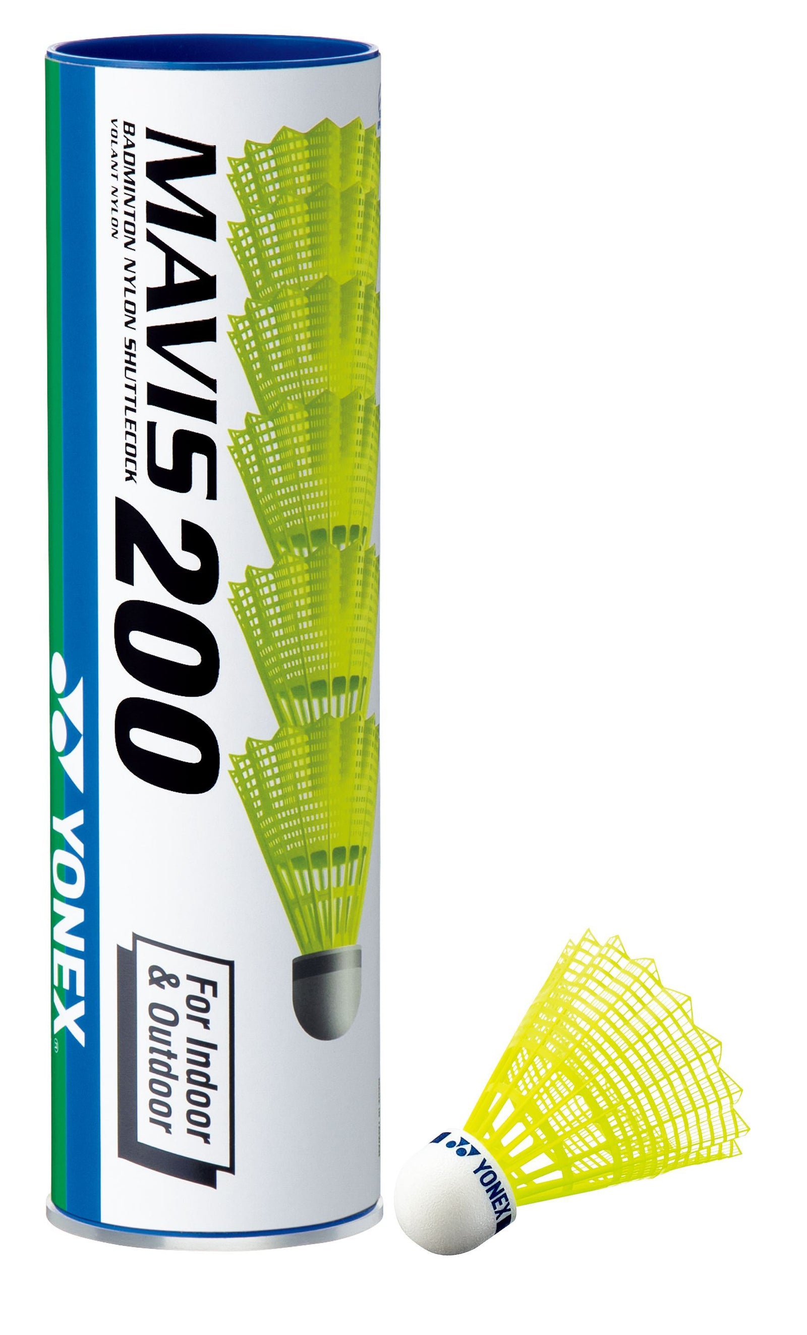Yonex Mavis 200 Nylon Shuttle 1/2 dozen (6 in the tube) - Blue Cap - Medium Speed Nylon Shuttlecocks Yonex Yellow 