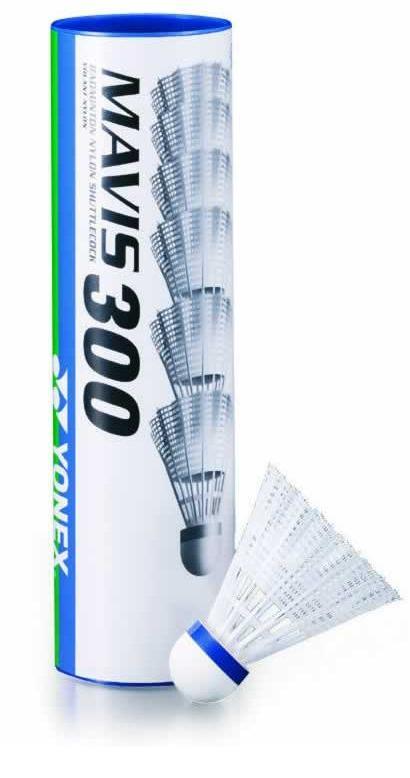 Yonex Mavis 300 Nylon Shuttle 1/2 dozen (6 in the tube) - Blue Cap - Middle Speed Nylon Shuttlecocks Yonex White 