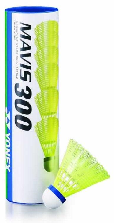 Yonex Mavis 300 Nylon Shuttle 1/2 dozen (6 in the tube) - Blue Cap - Middle Speed Nylon Shuttlecocks Yonex Yellow 