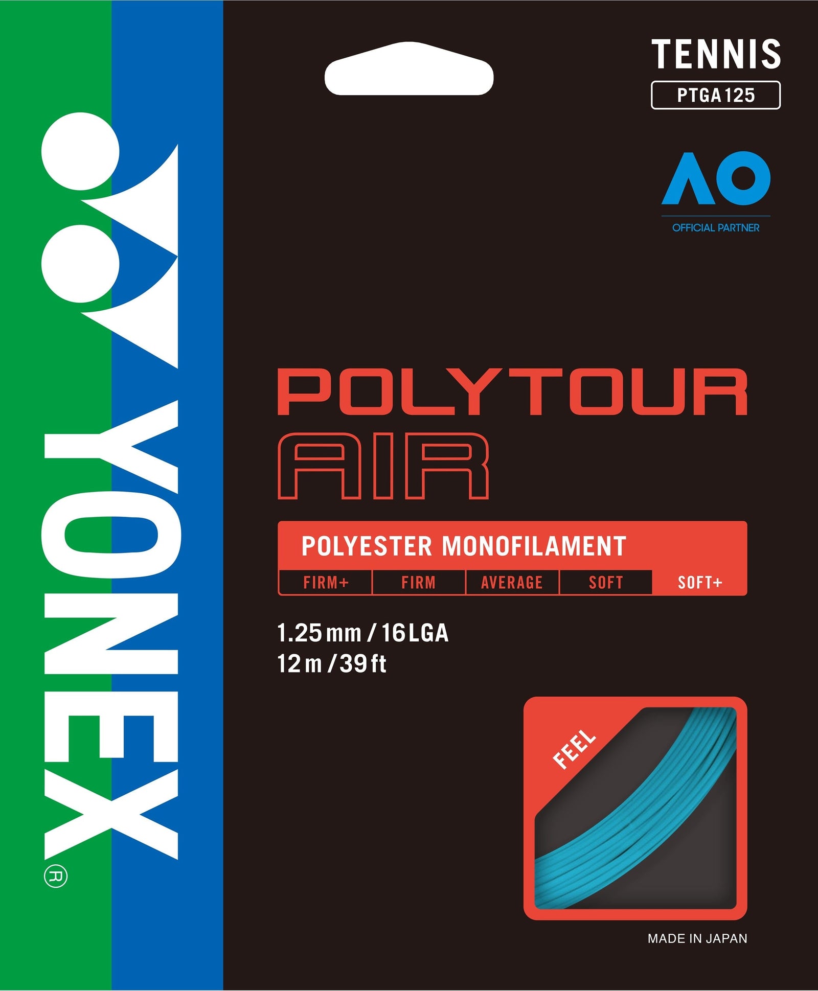 Yonex Poly Tour AIR 125 16Lg Sky Blue Tennis 12M String Set Tennis Strings Yonex 