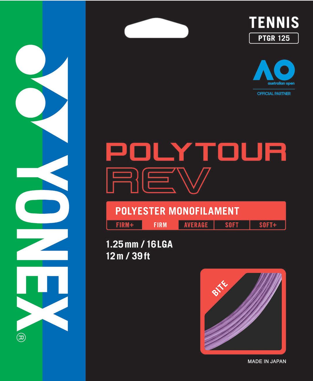 Yonex Poly Tour Rev 125 16Lg Tennis 12M String Set Tennis Strings Yonex Purple 